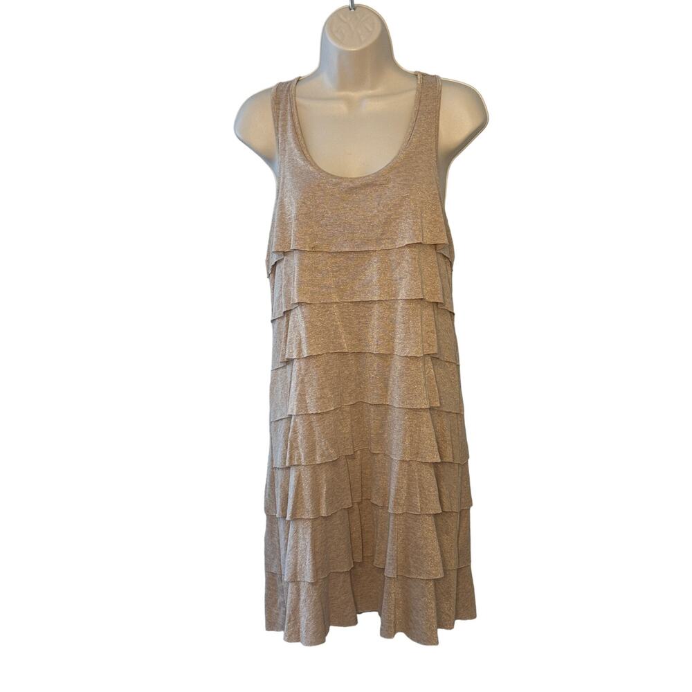 Kenneth Cole Tan with Gold Metalic Accents Tank Dress Large Pre-owned